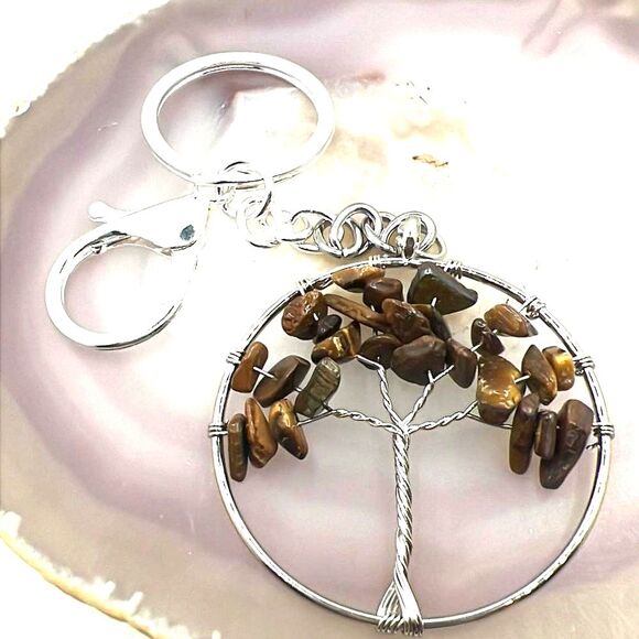 Genuine Gemstone Tree of Life Purse Charm Keychain - New - - Picture 5 of 6